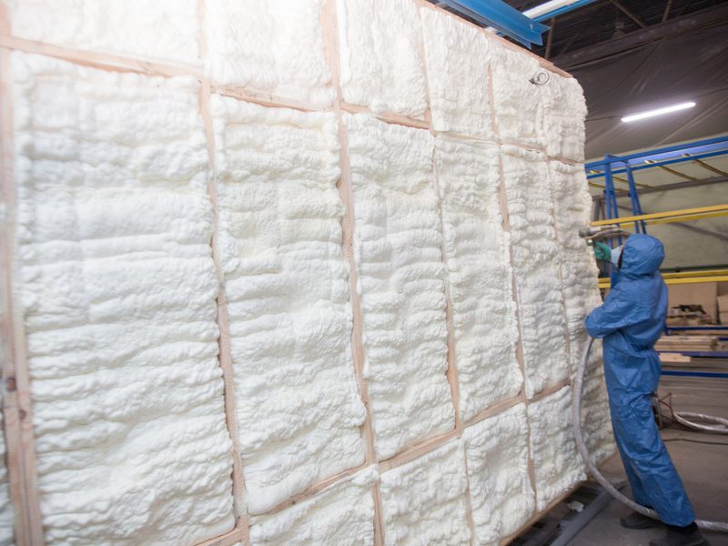foam is applied to the walls to warm the house